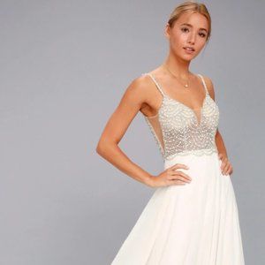 True Love White Beaded Rhinestone Maxi Dress
